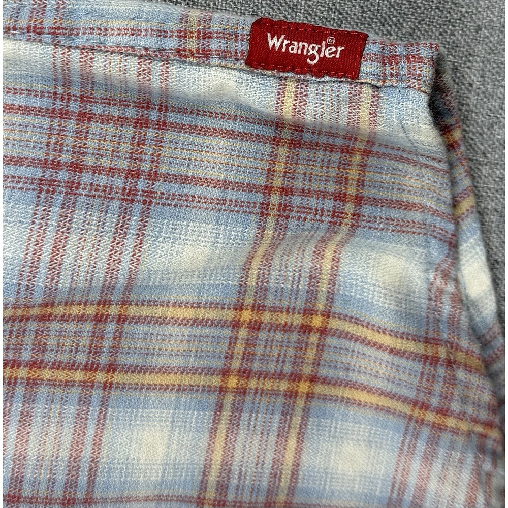 Wrangler Plaid Flannel Shirt Mens Small Blue Red Pearl Snap Western - Picture 4 of 12